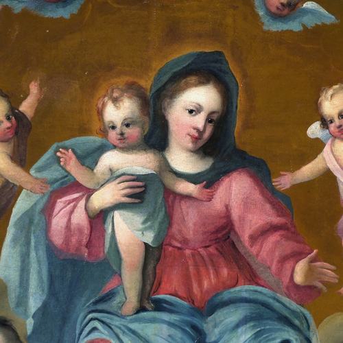 Chiesa parrocchiale di Variano, Autore ignoto, Madonna col bambino tra i Santi Carlo Borromeo e Francesco, particolare della Madonna, prima metà sec. XVII
