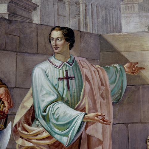 Chiesa di San Lorenzo martire di Talmassons, Rocco Pittaco, San Lorenzo mostra i tesori della Chiesa al prefetto Cornelio, particolare, 1850