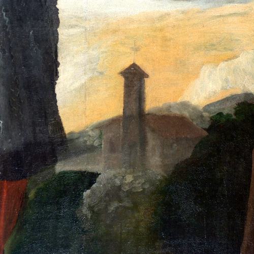 Chiesa parrocchiale di Variano, Autore ignoto, Madonna col bambino tra i Santi Carlo Borromeo e Francesco, particolare, prima metà sec. XVII