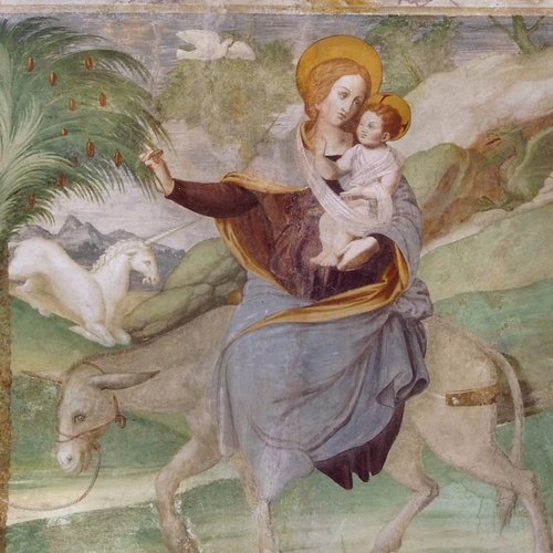 Duomo di Spilimbergo, navata meridionale, fuga in Egitto, attribuito a Girolamo Stefanelli, XVI sec.