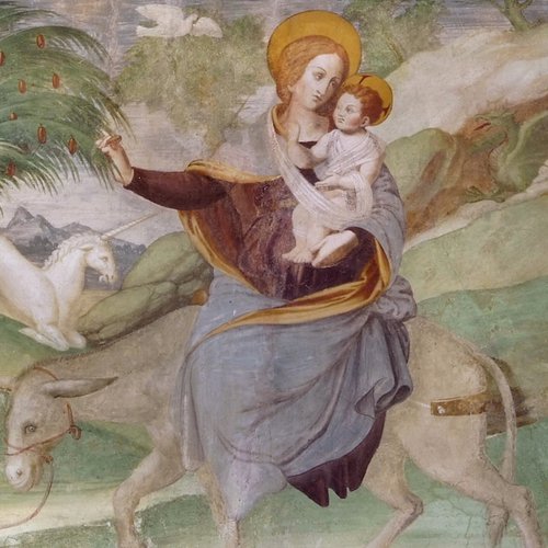 Duomo di Spilimbergo, navata meridionale, fuga in Egitto, attribuito a Girolamo Stefanelli, XVI sec.