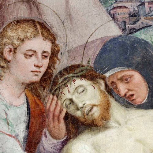 Pomponio Amalteo (1505-1588), Deposizione della croce, metà sec. XVI, particolare