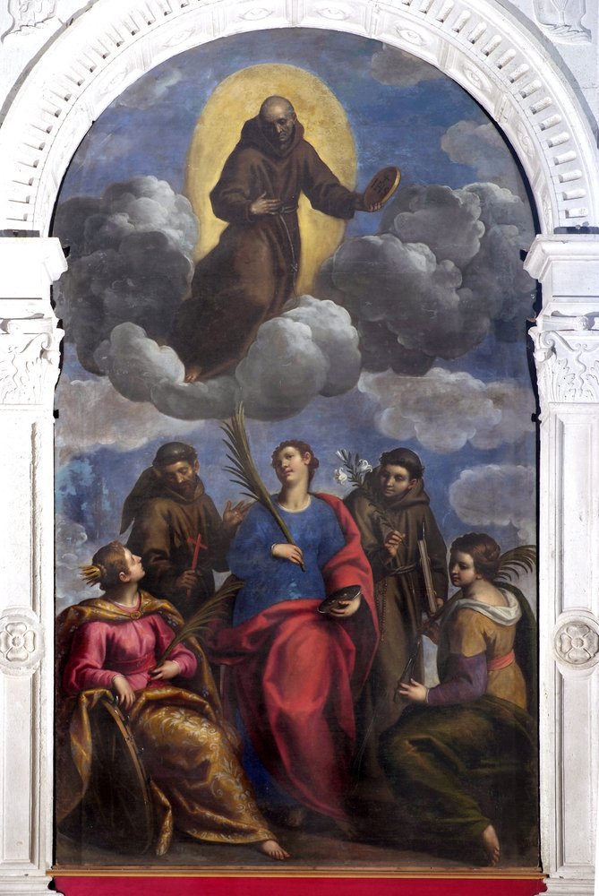 Duomo di Spilimbergo, navata meridionale, Jacopo Palma il Giovane, San Bernardino, santa Lucia tra i santi Caterina, Francesco, Antonio da Padova e Apollonia, 1622
