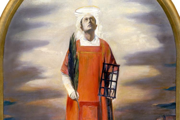 Chiesa di San Lorenzo martire di Talmassons, Ernesto Mitri, Pala del coro, Martirio di San Lorenzo, 1952