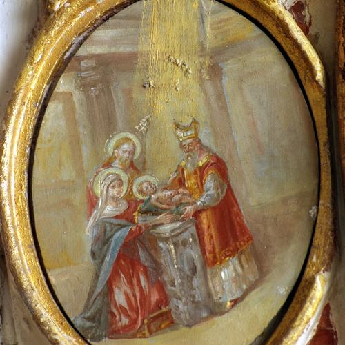 Chiesa parrocchiale di Variano, Luigi Filipponi, Presentazione al Tempio, medaglione, Altare della Beata Vergine del Rosario, 1745