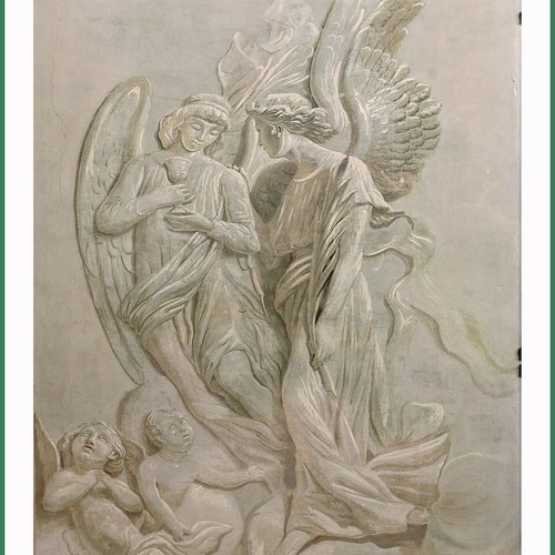 Giuseppe Comuzzi, decorazione monocroma sull'altare maggiore, 1878-1882