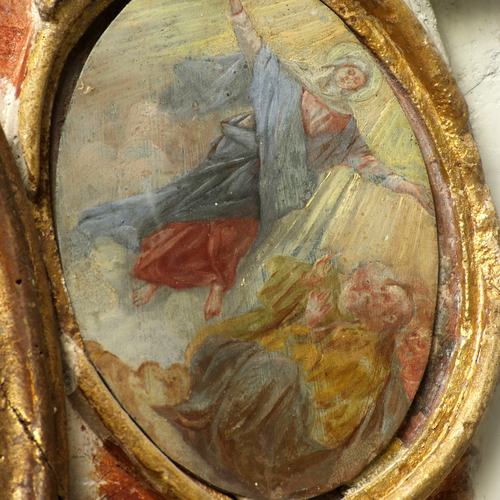 Chiesa parrocchiale di Variano, Luigi Filipponi, Assunzione di Maria, medaglione, Altare della Beata Vergine del Rosario, 1745