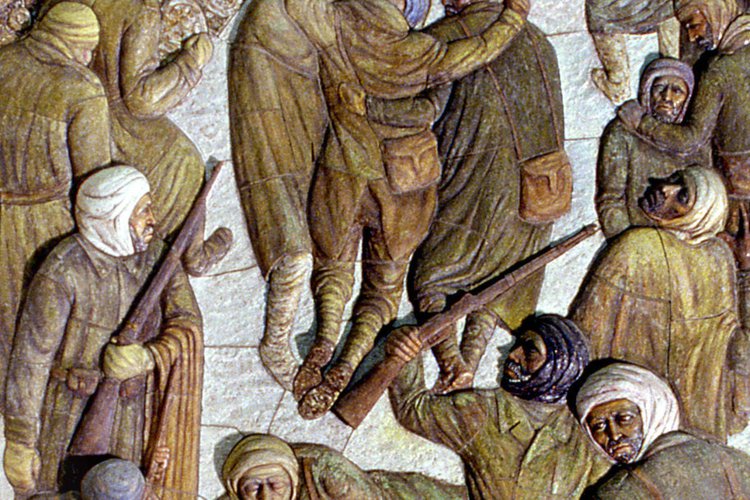 Enore Pezzetta, La battaglia di Nikolajewka, 1974 - 1975, altorilievo ceramico