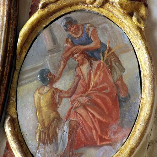 Chiesa parrocchiale di Variano, Luigi Filipponi, Cristo deriso, medaglione, Altare della Beata Vergine del Rosario, 1745