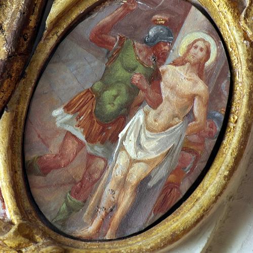 Chiesa parrocchiale di Variano, Luigi Filipponi, Flagellazione, medaglione, Altare della Beata Vergine del Rosario, 1745