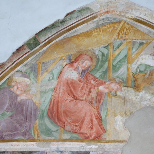 Affreschi della parete laterale sinistra, Nascita di Cristo, Chiesa di Sant'Antonio Abate, San Daniele del Friuli