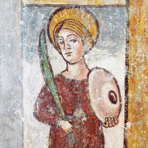 Chiesetta campestre di San Leonardo, affeschi parete destra, Santa Cristina, sec. XVI, Variano