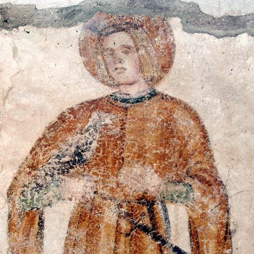 Chiesetta campestre di San Leonardo, affeschi parete destra, Santo Osvaldo, sec. XVI, Variano