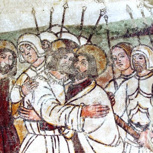 Chiesetta campestre di San Leonardo, affeschi parete destra, Cattura di Cristo, sec. XVI, Variano