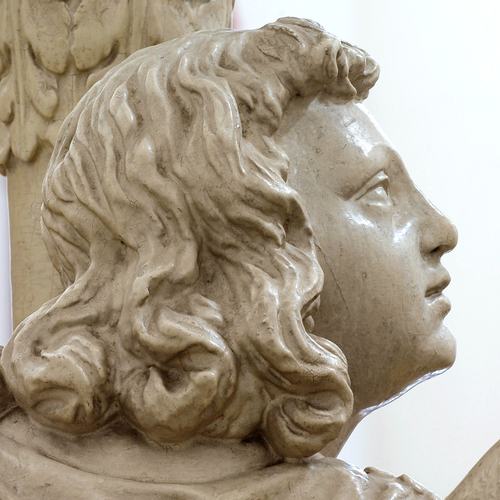 Pieve di Sant'Andrea, presbiterio, angelo ceroforo, particolare, metà sec. XIX, Pozzuolo