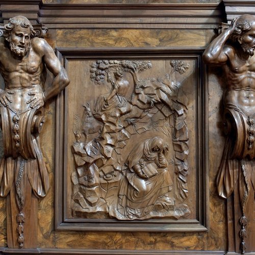 Duomo Udine, Mausolei Manin, stalli lignei del coro, storie dell'Antico Testamento, 1720-1721
