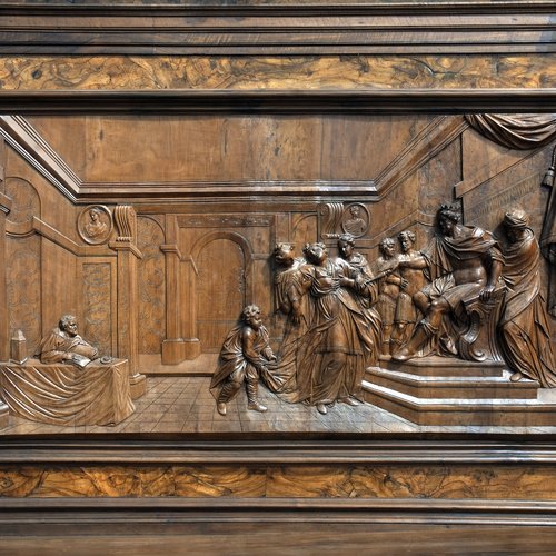 Duomo Udine, Mausolei Manin, stalli lignei del coro, storie dell'Antico Testamento, 1720-1721