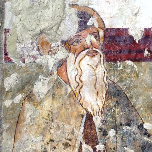 Chiesetta campestre di San Leonardo, affreschi della parete sinistra, Sant'Antonio Abate, sec.XVI, Variano