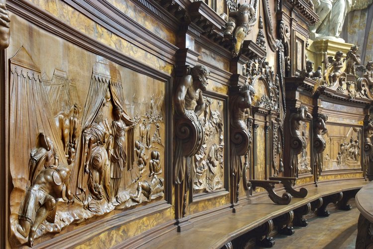 Duomo Udine, Mausolei Manin, stalli lignei del coro, storie dell'Antico Testamento, 1720-1721