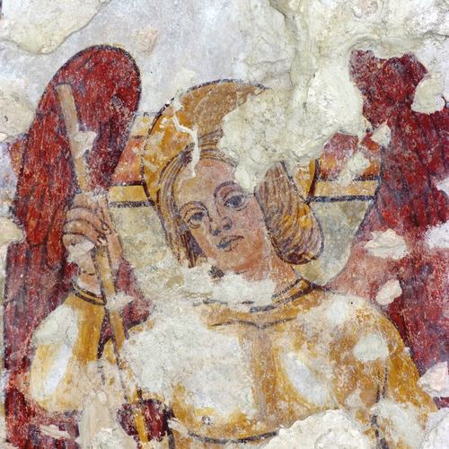 Chiesetta campestre di San Leonardo, affreschi della parete sinistra, San Michele Arcangelo, sec.XVI, Variano