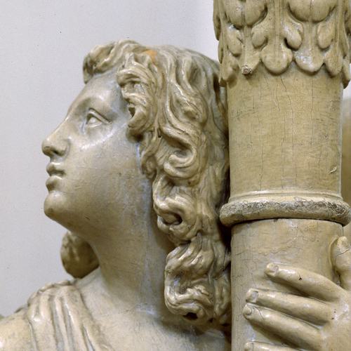 Pieve di Sant'Andrea, presbiterio, angelo ceroforo, particolare, metà sec. XIX, Pozzuolo