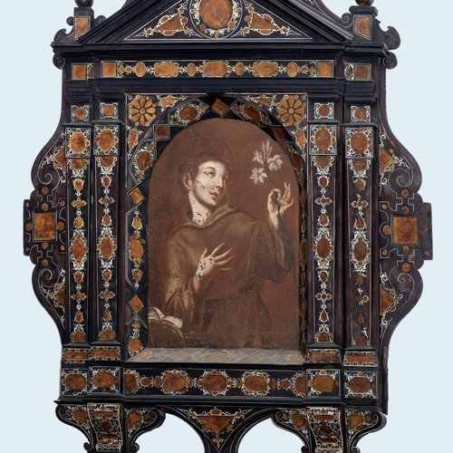 Cornice lignea con tela dipinta raffigurante S.Antonio da Padova, sec. XVII