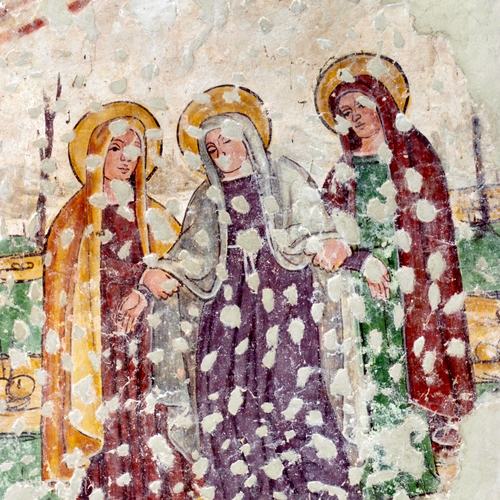 Chiesetta campestre di San Leonardo, arco trionfale, Crocifissione, particolare, sec. XVI, Variano