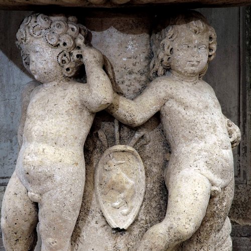 Giovanni di Biagio da Zuglio, fonte battesimale, 1480, particolare