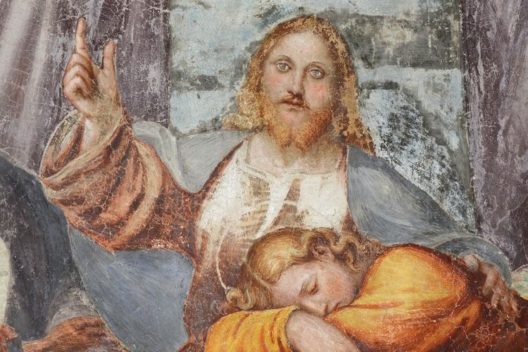 Chiesa di Santa Maria Maggiore, affreschi delle pareti, Ultima Cena, particolare, Pomponio Amalteo, 1533-1546, Lestans