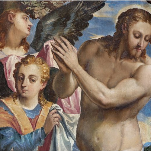 Duomo di Spilimbergo, cappella di destra, Pittore veneto, Battesimo di Cristo, particolare, sec. XV