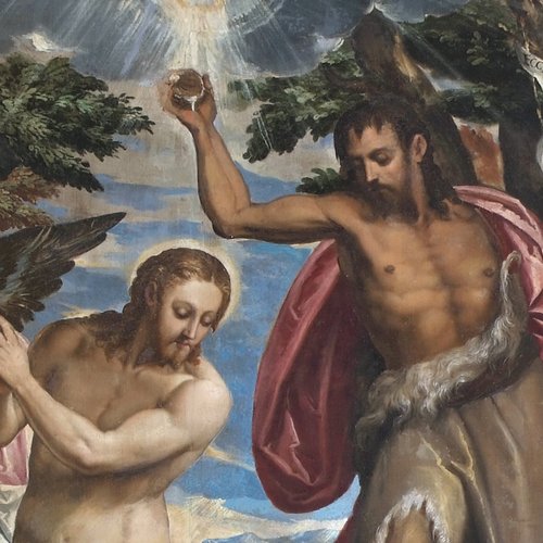 Duomo di Spilimbergo, cappella di destra, Pittore veneto, Battesimo di Cristo, sec. XV