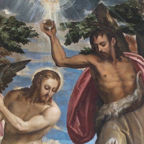 Duomo di Spilimbergo, cappella di destra, Pittore veneto, Battesimo di Cristo, sec. XV