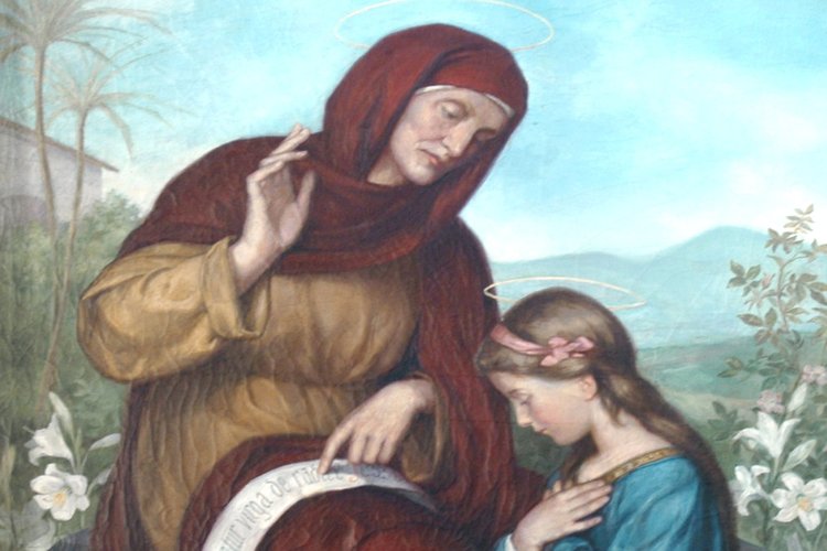 Henrika Šantel, L’educazione della Vergine, particolare,1901, Chiesa vecchia di San Michele, Cervignano