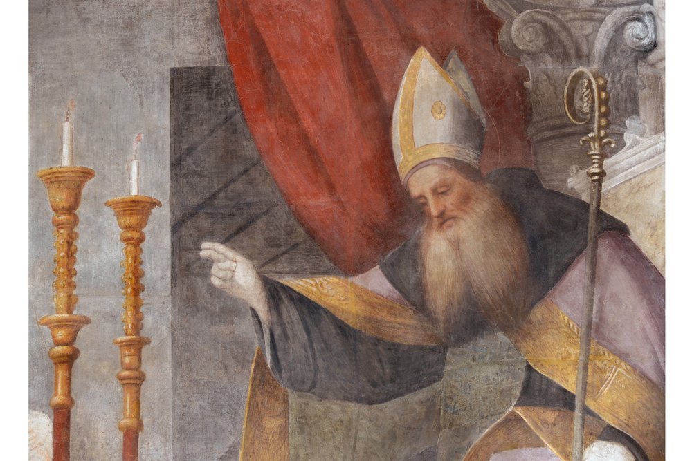 Sant'Antonio Abate benedice la Confraternita, particolare, Chiesa di Sant'Antonio Abate a San Daniele del Friuli