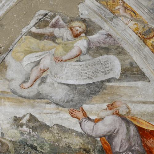 Chiesa di Santa Maria Maggiore, affreschi delle pareti, Annunzio dell'Angelo a Gioacchino, Pomponio Amalteo, 1533-1546, Lestans