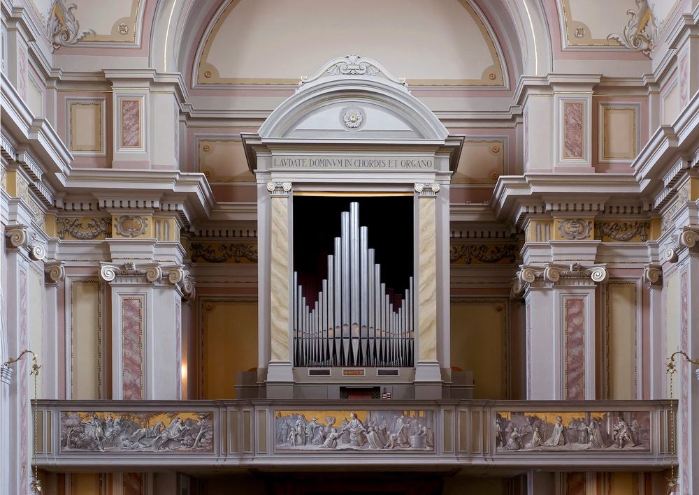 Chiesa di San Lorenzo martire di Talmassons, Valentino Zanin, organo, 1850, decorazioni della cantoria di Rocco Pittaco, 1850