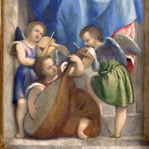 Angeli musicanti, particolare, Trittico del Pordenone, chiesa di San Lorenzo di Varmo