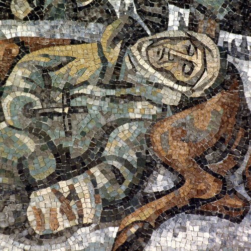 Fred Pittino (cartone) - Scuola mosaicisti del Friuli (esecuzione), La ritirata degli alpini, 1957, mosaico, particolare