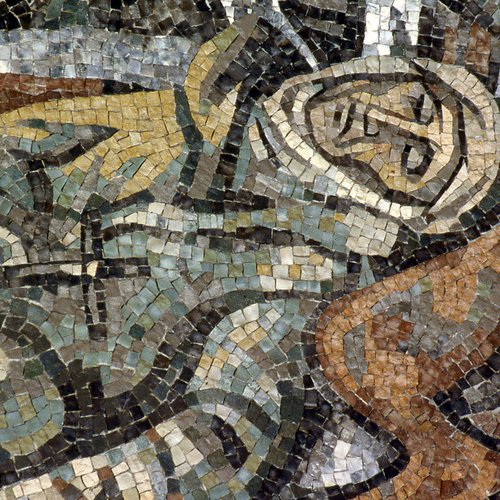 Fred Pittino (cartone) - Scuola mosaicisti del Friuli (esecuzione), La ritirata degli alpini, 1957, mosaico, particolare