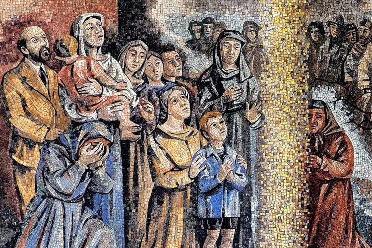 Fred Pittino (cartone) - Scuola mosaicisti del Friuli (esecuzione), La Prigionia, L'attesa delle famiglie, Il ritorno del soldato, 1962, mosaico