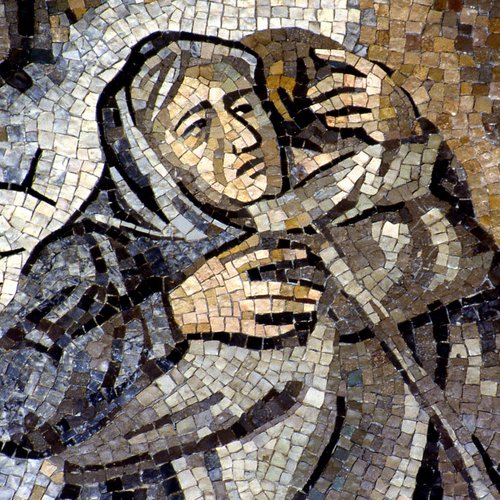 Fred Pittino (cartone) - Scuola mosaicisti del Friuli (esecuzione), La Prigionia, L'attesa delle famiglie, Il ritorno del soldato, 1962, mosaico, particolare