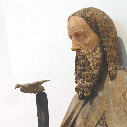 Statua lignea della Santissima Trinità, particolare, pieve di San Lorenzo in Monte di Buja