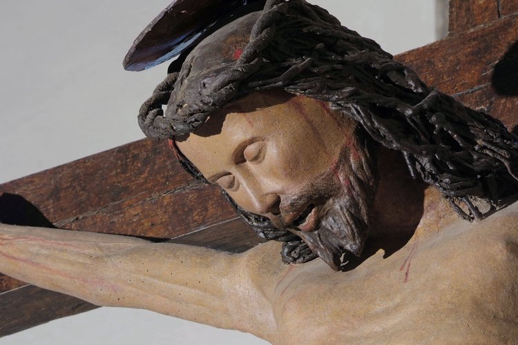 Duomo di Spilimbergo, cappella di sinistra, crocifisso ligneo, particolare, 1545 (?)