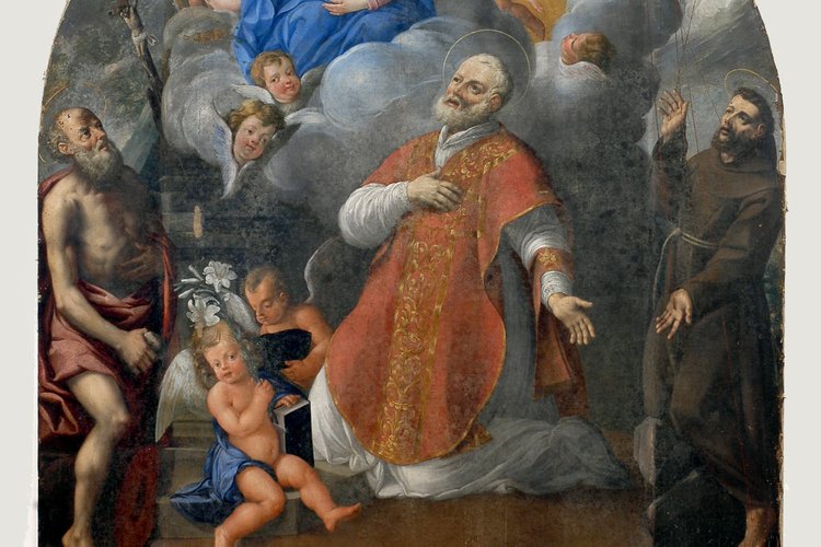 Giuseppe Giovanni Cosattini, San Filippo Neri tra i santi Francesco e Girolamo, pieve di San Lorenzo in Monte di Buja