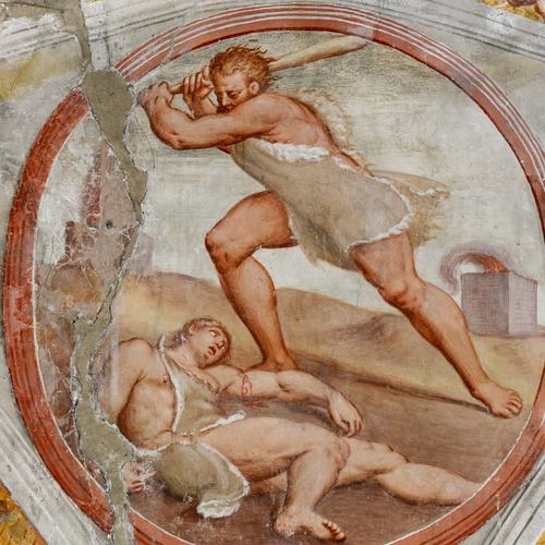 Chiesa di Santa Maria Maggiore, affreschi delle pareti, Uccisione di Abele, Pomponio Amalteo, 1533-1546, Lestans