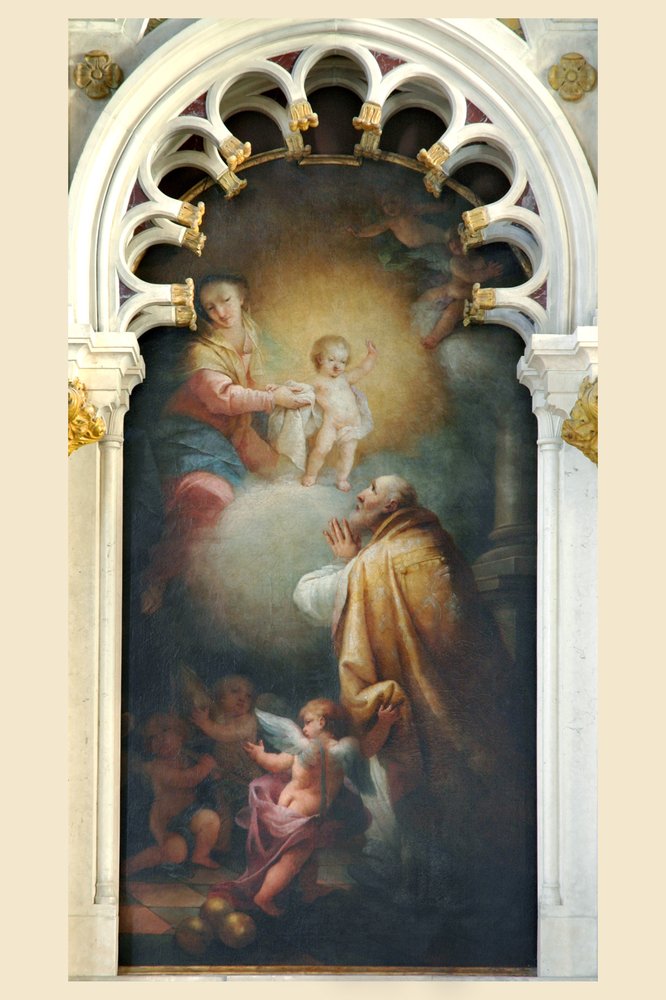 Altare di San Nicolò, pala di Matteo Luigi Canonici, La Vergine con il Bambino e san Nicolò, 1791