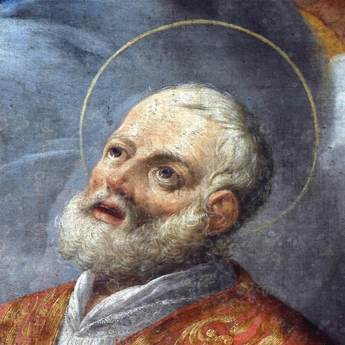 Giuseppe Giovanni Cosattini, San Filippo Neri tra i santi Francesco e Girolamo, particolare, pieve di San Lorenzo in Monte di Buja
