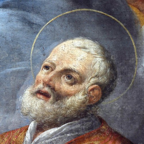 Giuseppe Giovanni Cosattini, San Filippo Neri tra i santi Francesco e Girolamo, particolare, pieve di San Lorenzo in Monte di Buja