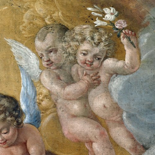 Giuseppe Giovanni Cosattini, San Filippo Neri tra i santi Francesco e Girolamo, particolare, pieve di San Lorenzo in Monte di Buja