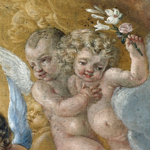 Giuseppe Giovanni Cosattini, San Filippo Neri tra i santi Francesco e Girolamo, particolare, pieve di San Lorenzo in Monte di Buja